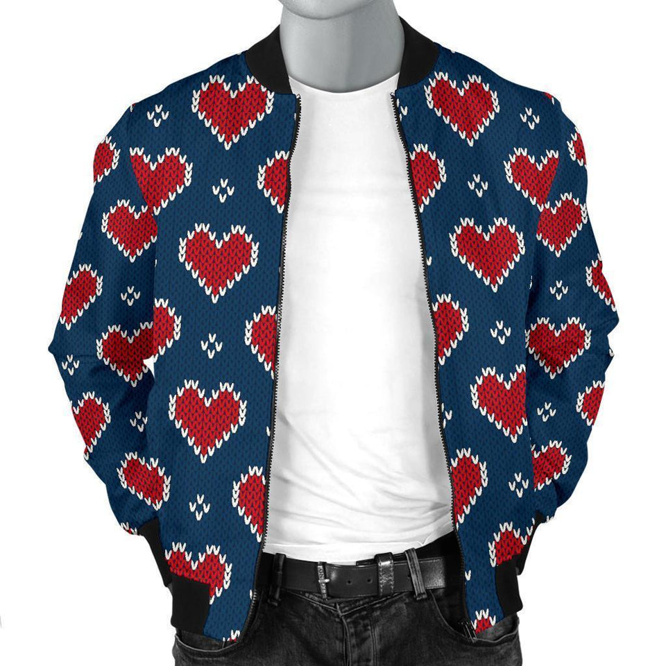 Fairisle Heart Christmas Pattern Print Men Casual Bomber Jacket