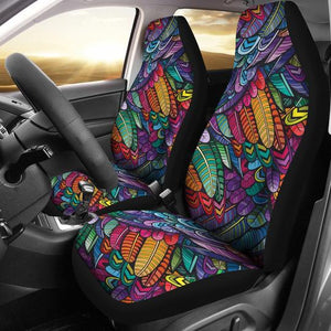 Feather Multicolor Design Print Car Seat Covers Set 2 Pc, Car Accessories Car Mats Covers Feather Multicolor Design Print Car Seat Covers Set 2 Pc, Car Accessories Car Mats Covers - Vegamart.com