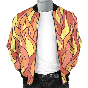 Fire Flame Pattern Print Men Casual Bomber Jacket