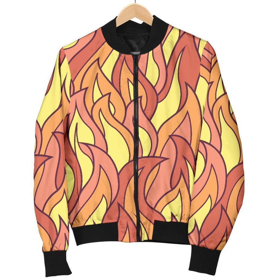 Fire Flame Pattern Print Men Casual Bomber Jacket