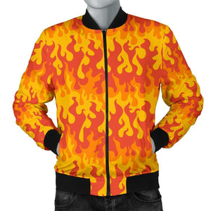 Fire Flame Print Pattern Men Casual Bomber Jacket