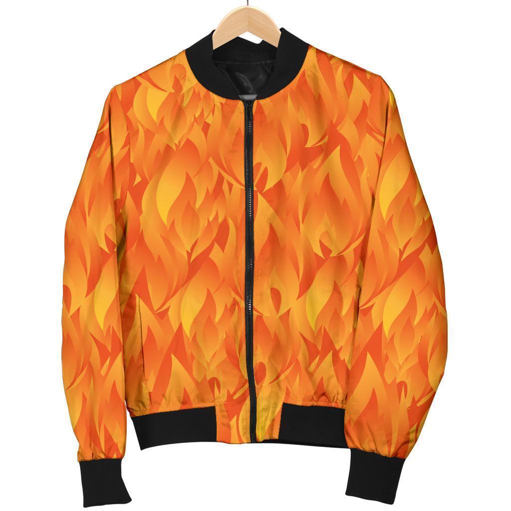 Flame Fire Pattern Print Men Casual Bomber Jacket