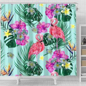 Flamingo Cyan Pattern Shower Curtain