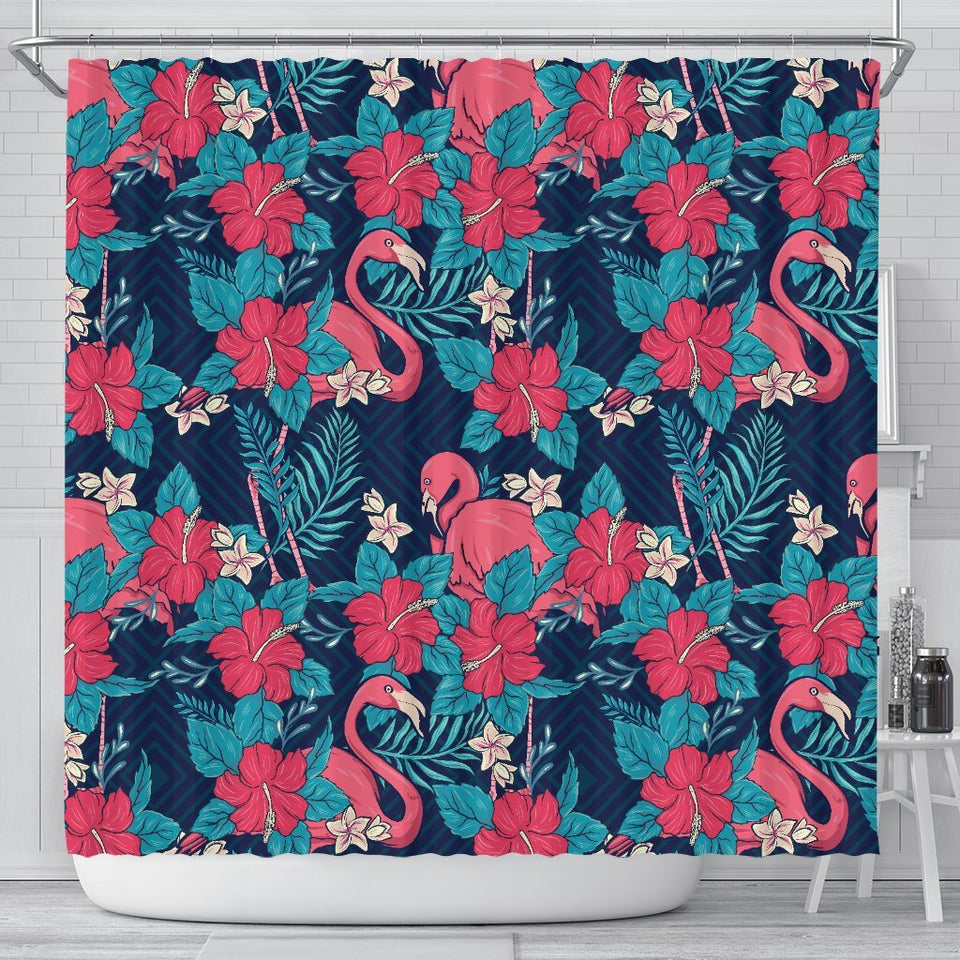Flamingo Red Hibiscus  Pattern Shower Curtain