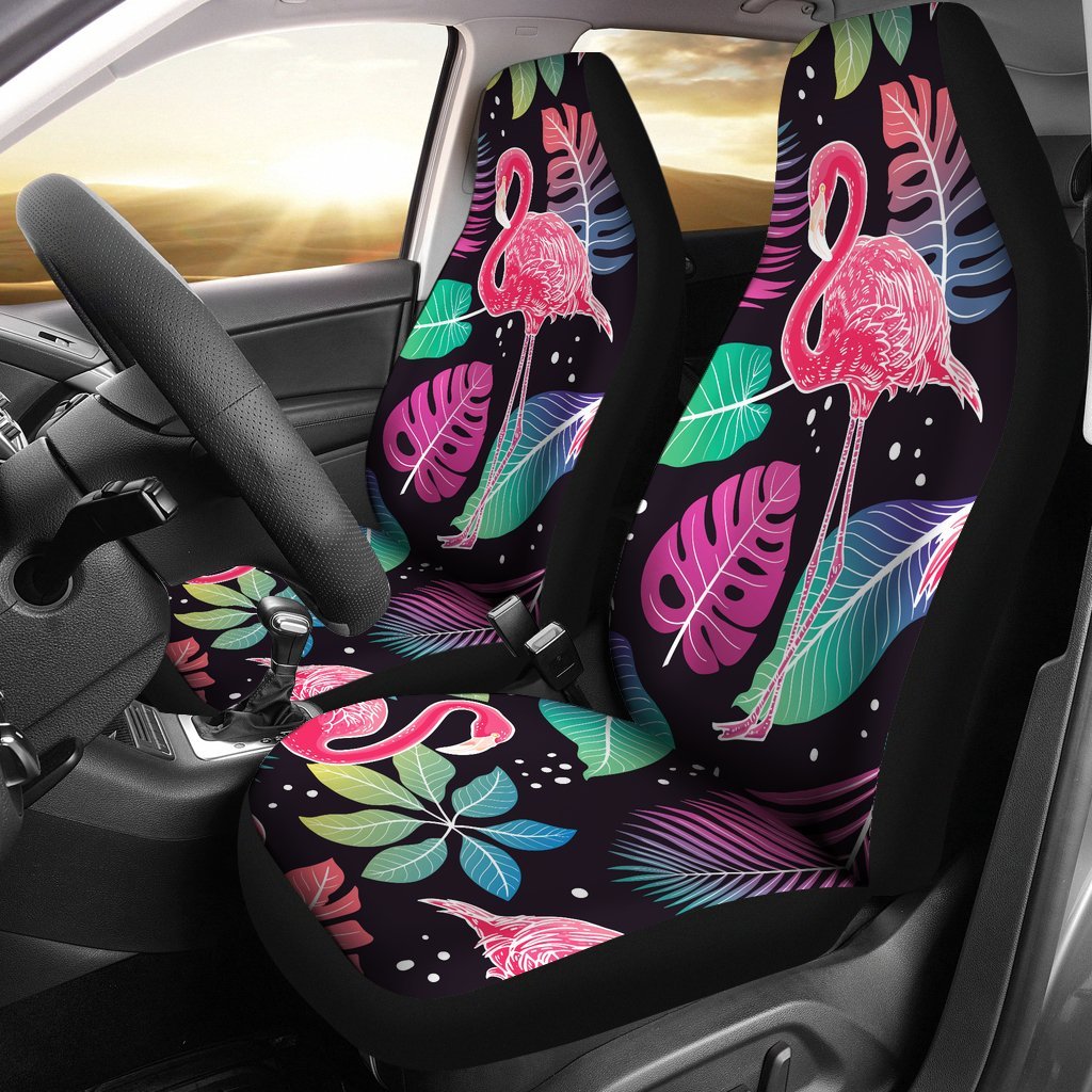 Flamingo Tropical Leaves Neon Print Car Seat Covers Set 2 Pc, Car Accessories Car Mats Covers Flamingo Tropical Leaves Neon Print Car Seat Covers Set 2 Pc, Car Accessories Car Mats Covers - Vegamart.com