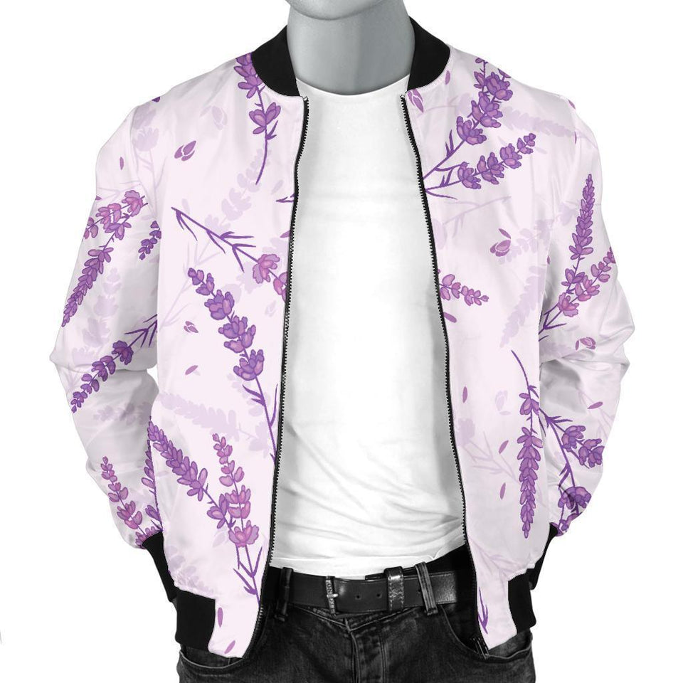 Floral Lavender Pattern Print Men Casual Bomber Jacket