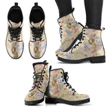 Floral Newspaper Pattern Print Men Women Leather Boots