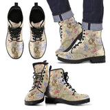 Floral Newspaper Pattern Print Men Women Leather Boots