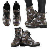 Floral Sloth Pattern Print Men Women Leather Boots