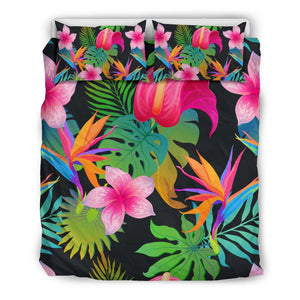 Floral Tropical Hawaiian Flower Hibiscus Palm Leaves Pattern Print Duvet Cover Bedding Set