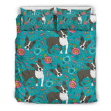Flower Boston Terrier Pattern Print Duvet Cover Bedding Set