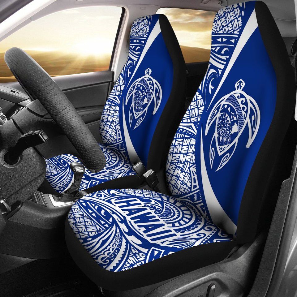 Hawaii Turtle Map Polynesian Car Seat Covers - White And Blue - Circle Style - AH J9