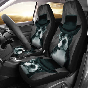Boston Terrier On Black Print Car Seat Covers-Free Shipping