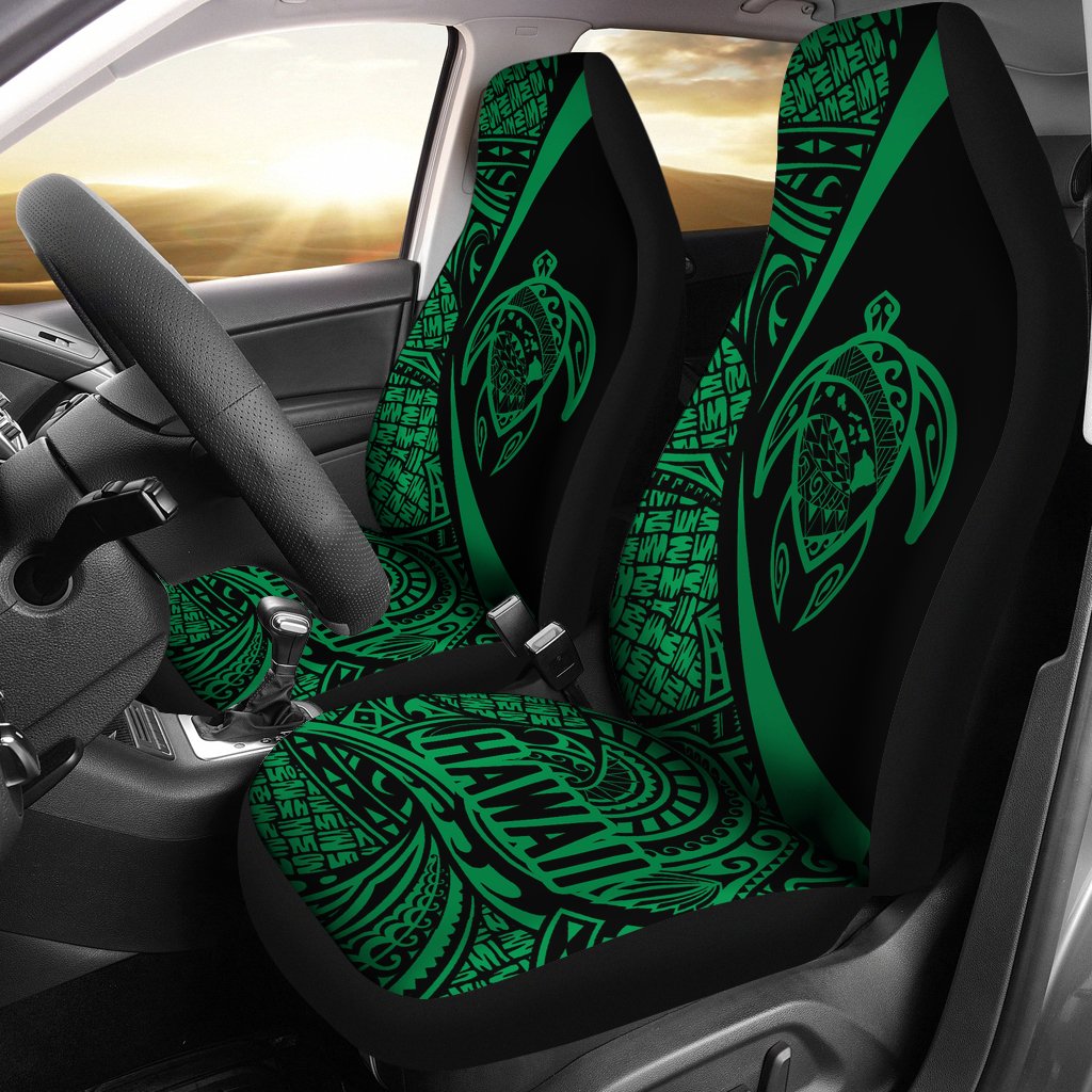 Hawaii Turtle Map Polynesian Car Seat Covers - Green - Circle Style - AH J9