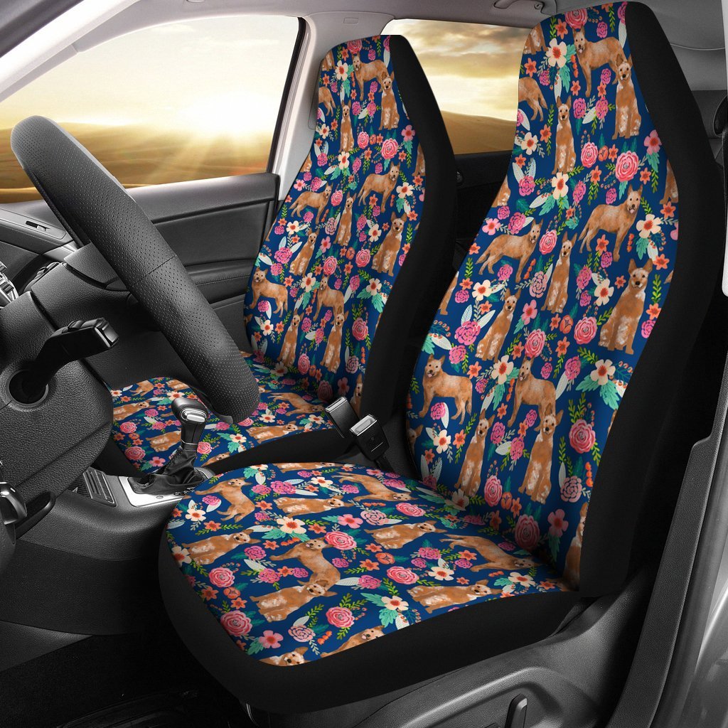 Australian Cattle Dog Floral Print Car Seat Covers-Free Shipping