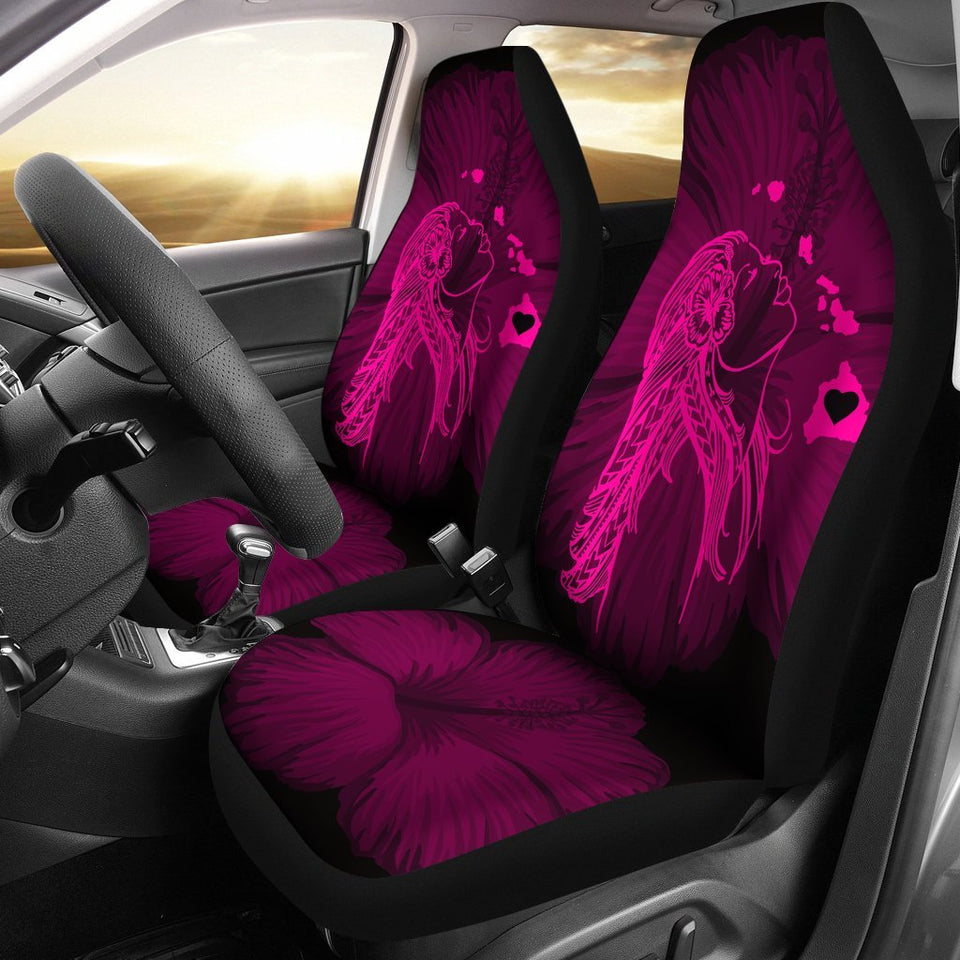 Alohawaii Car Seat Covers - Hawaii Hula Girl Hibiscus Map Pink - AH J4