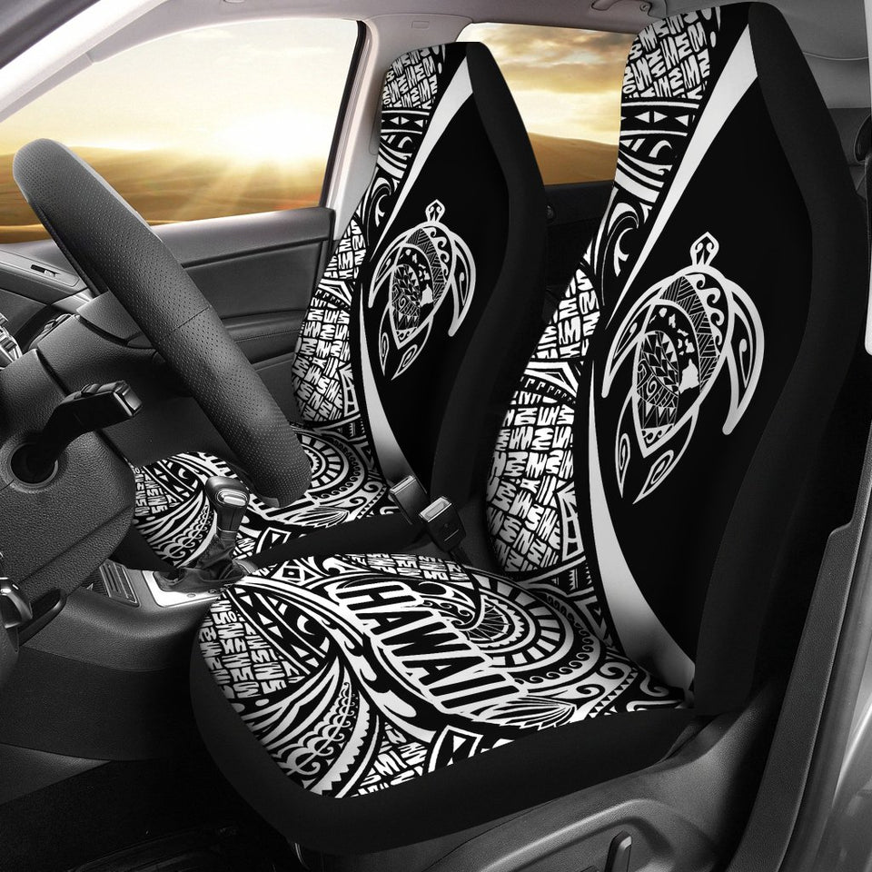 Hawaii Turtle Map Polynesian Car Seat Covers - White - Circle Style - AH J9