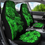 Hawaiian Map Turtle Hibiscus Green Vintage Polynesian  Car Seat Covers - AH J9