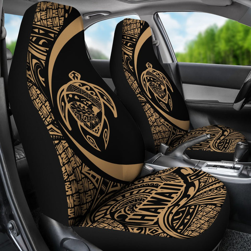 Hawaii Turtle Map Polynesian Car Seat Covers - Gold - Circle Style - AH J9
