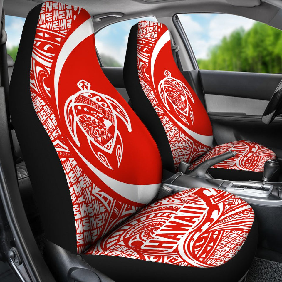 Hawaii Turtle Map Polynesian Car Seat Covers - White And Red - Circle Style - AH J9