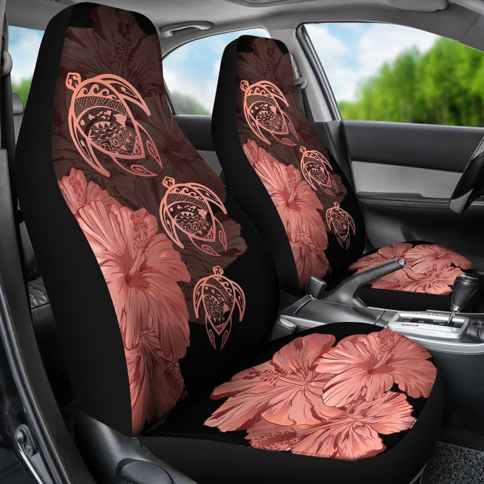 Hawaiian Map Turtle Hibiscus Peach Vintage Polynesian  Car Seat Covers - AH J9