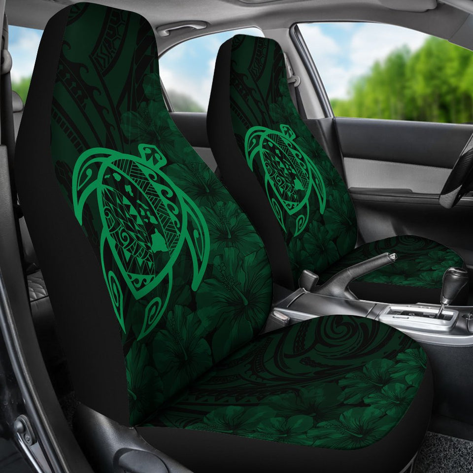 Alohawaii Car Seat Covers - Hawaii Turtle Map Hibiscus Poly Green - AH J4