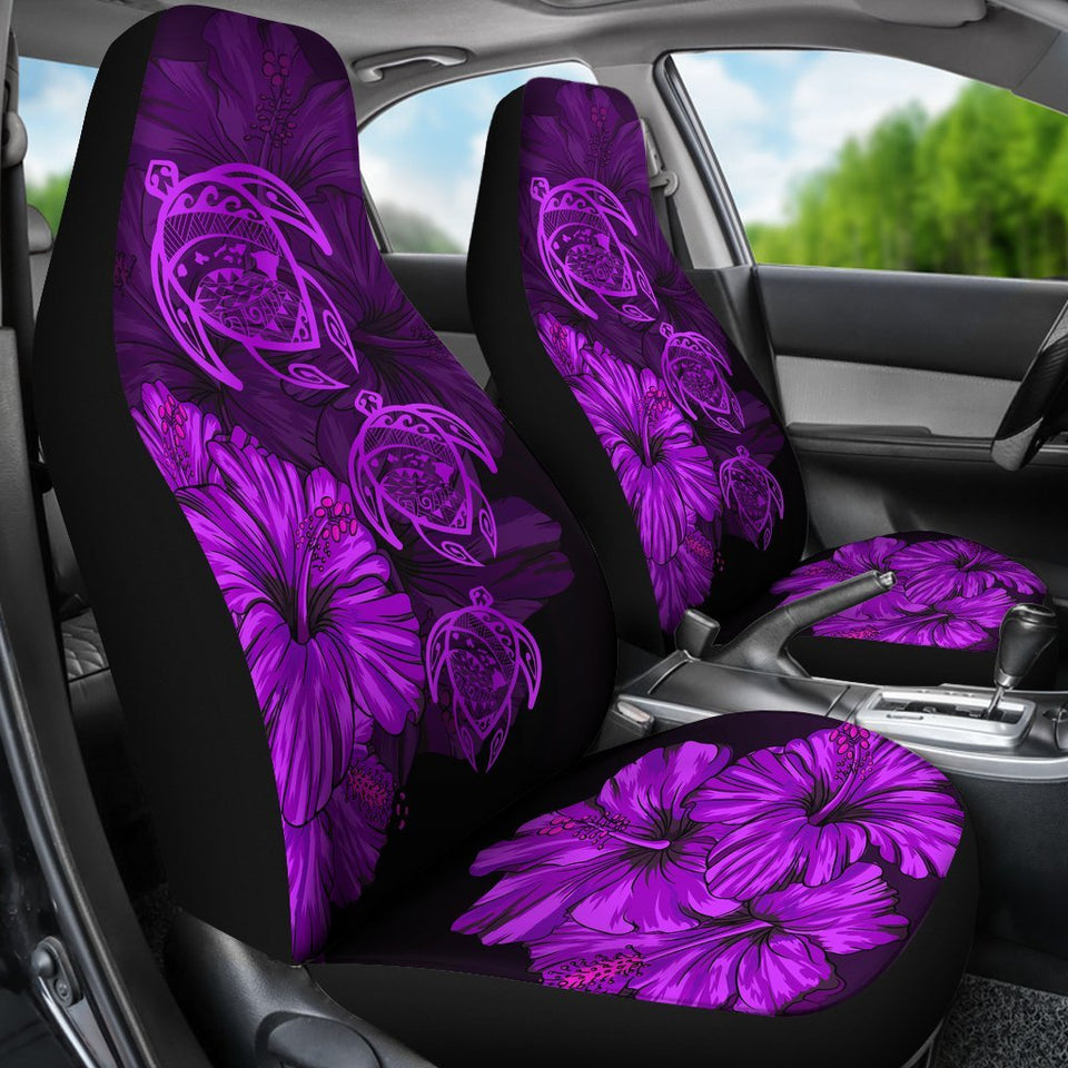 Hawaiian Map Turtle Hibiscus Purple Vintage Polynesian  Car Seat Covers - AH J9