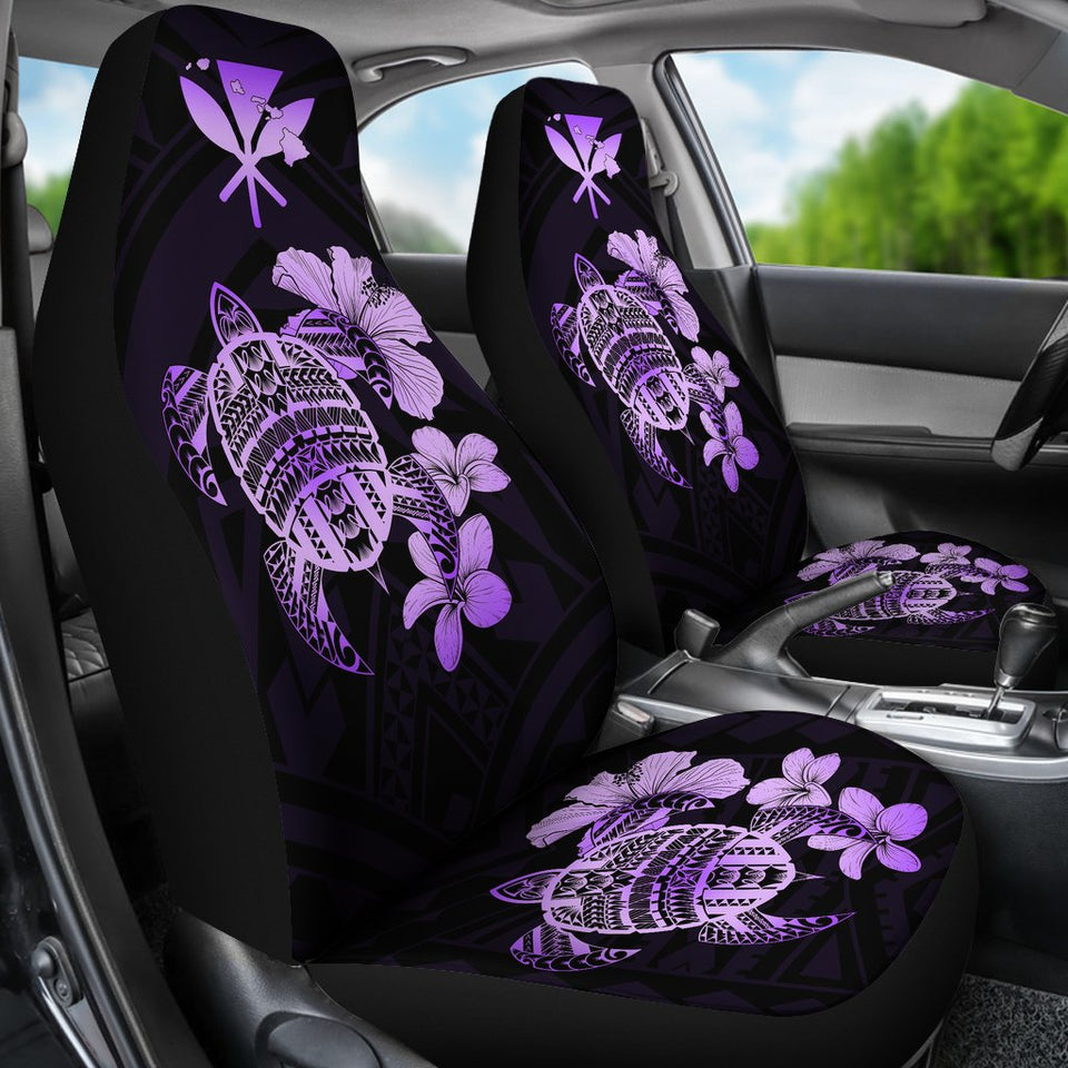 Hawaiian Kanaka Hibiscus Plumeria Mix Polynesian Turtle Car Seat Covers Violet AH J1