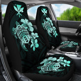 Hawaiian Kanaka Hibiscus Plumeria Mix Polynesian Turtle Car Seat Covers Turquoise AH J1