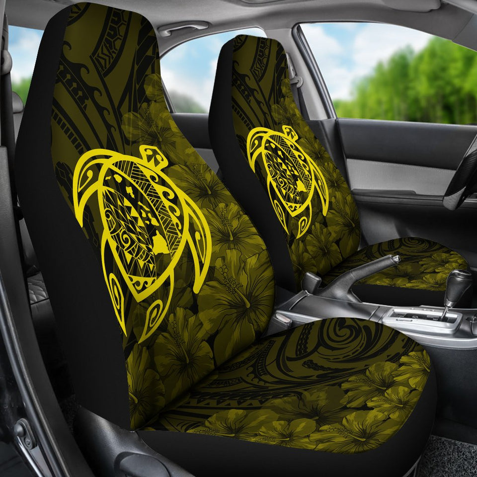 Alohawaii Car Seat Covers - Hawaii Turtle Map Hibiscus Poly Yellow - AH J4