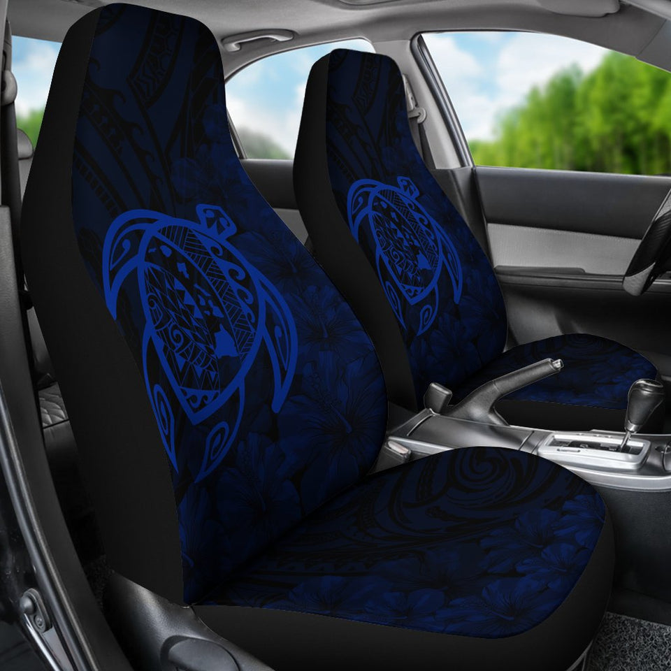Alohawaii Car Seat Covers - Hawaii Turtle Map Hibiscus Poly Blue - AH J4
