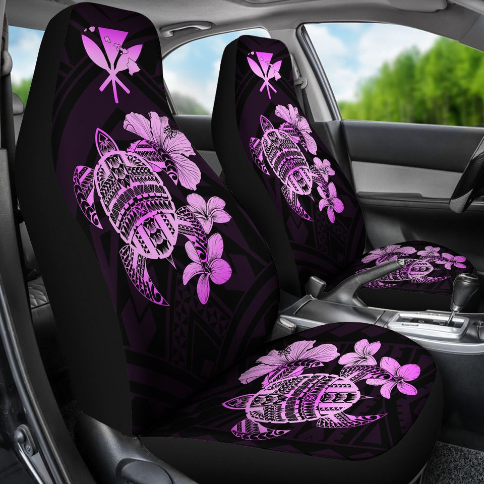 Hawaiian Kanaka Hibiscus Plumeria Mix Polynesian Turtle Car Seat Covers Pink AH J1