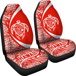 Hawaii Turtle Map Polynesian Car Seat Covers - White And Red - Circle Style - AH J9