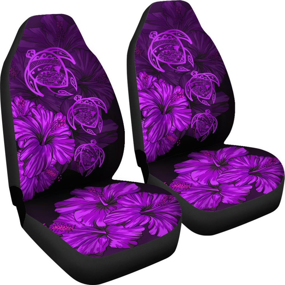 Hawaiian Map Turtle Hibiscus Purple Vintage Polynesian  Car Seat Covers - AH J9