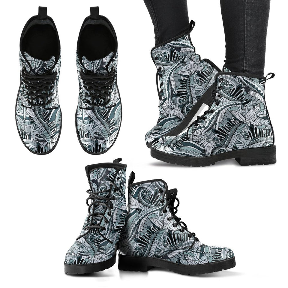 Funky Patterns in Blacks - Leather Boots for Women