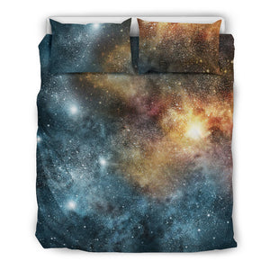 Galaxy Space Blue Stardust Print Duvet Cover Bedding Set