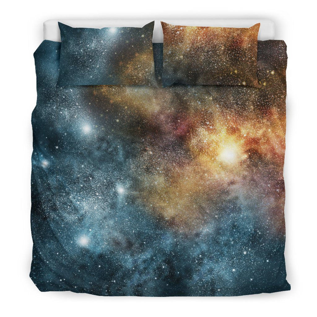 Galaxy Space Blue Stardust Print Duvet Cover Bedding Set