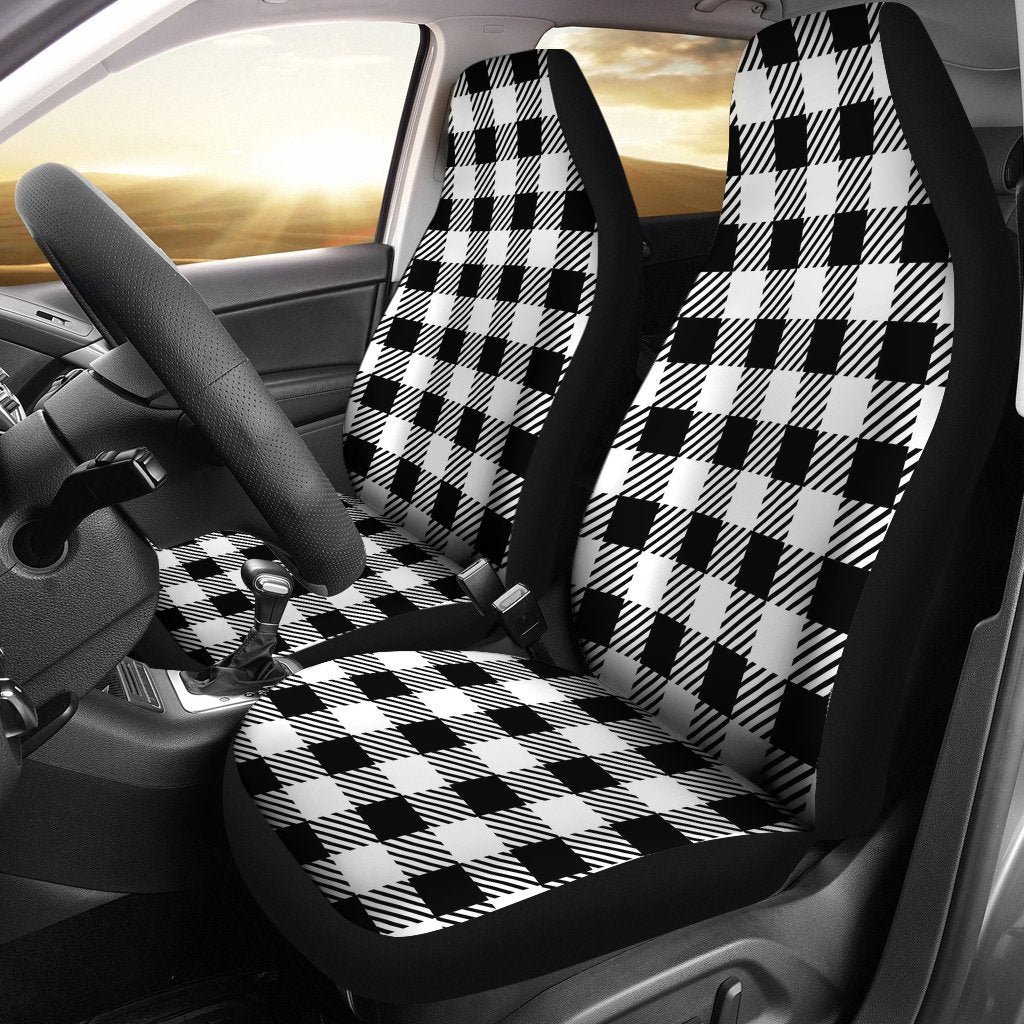 Gingham Black Pattern Print Seat Cover Car Seat Covers Set 2 Pc, Car Accessories Car Mats Gingham Black Pattern Print Seat Cover Car Seat Covers Set 2 Pc, Car Accessories Car Mats - Vegamart.com