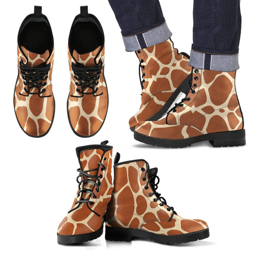 Giraffe Pattern Print Men Women Leather Boots
