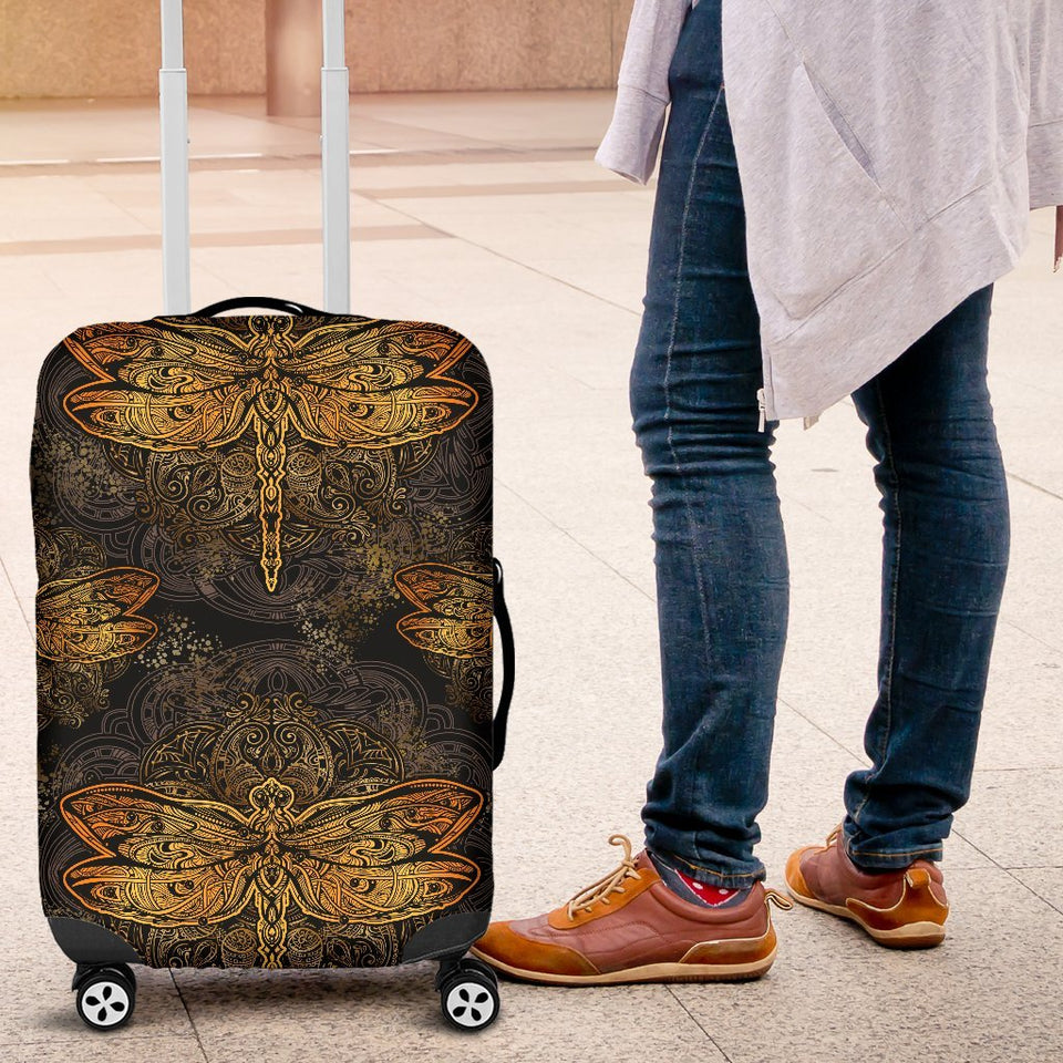 Gold Dragonfly Mandala Luggage Cover Protector