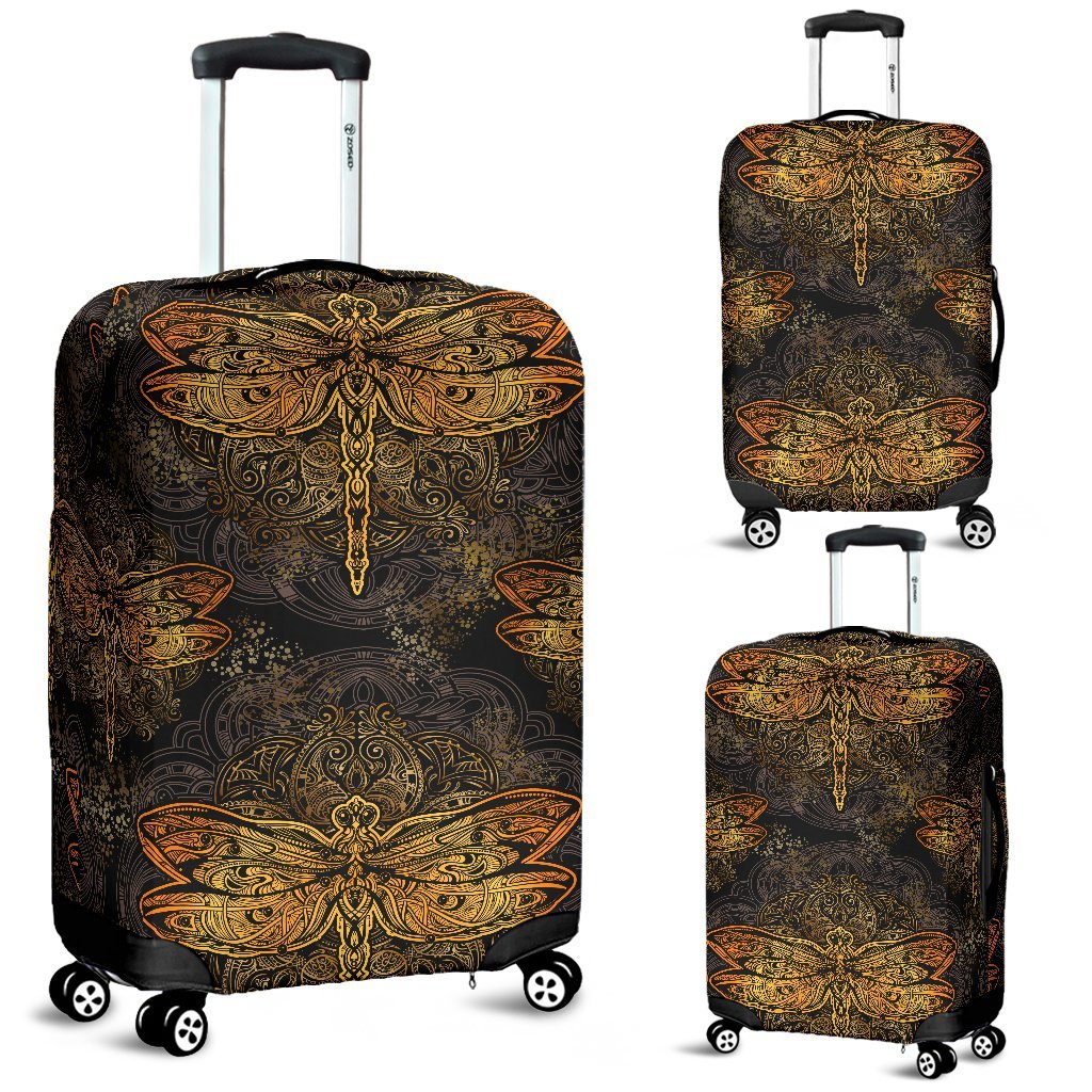 Gold Dragonfly Mandala Luggage Cover Protector