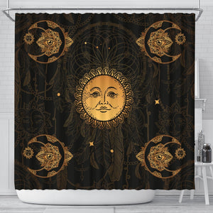 Gold Eye Sun Moon Mandala Shower Curtain
