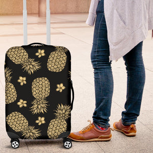 Gold Pineapple Hibiscus Luggage Cover Protector