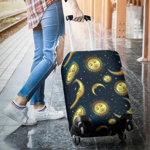 Gold Sun Moon Face  Luggage Cover Protector
