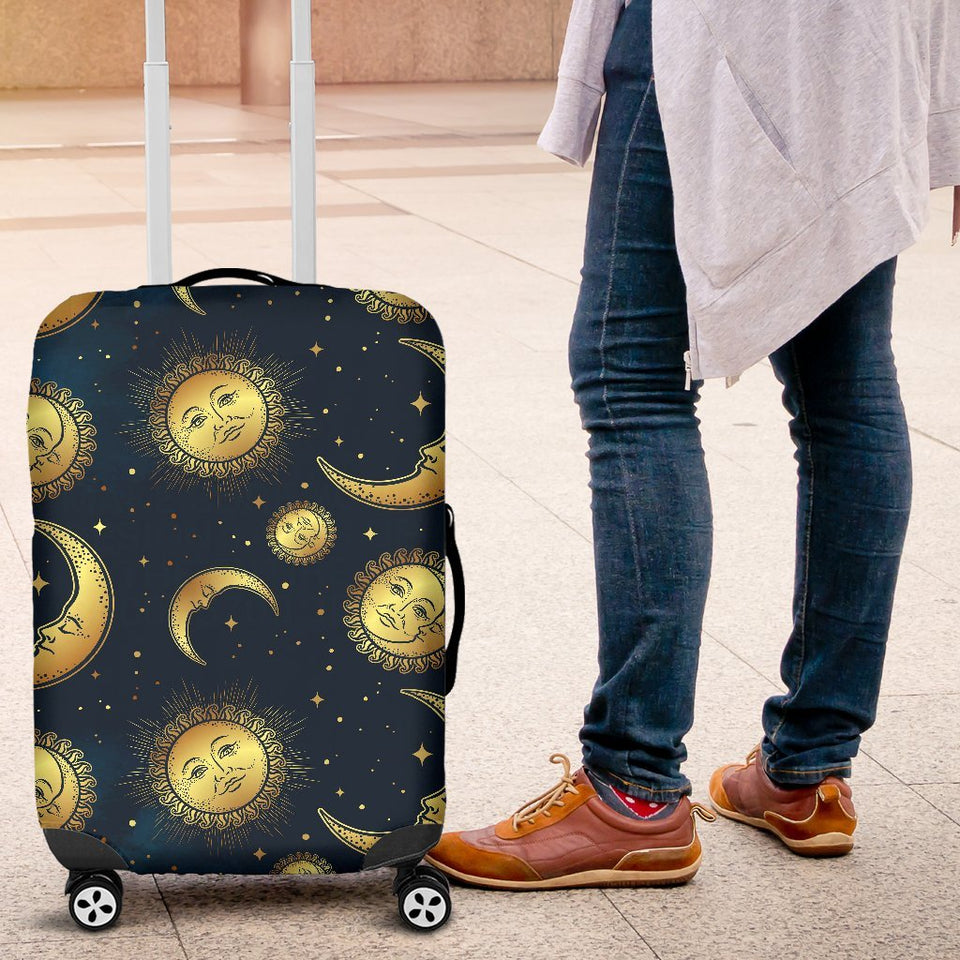 Gold Sun Moon Face  Luggage Cover Protector