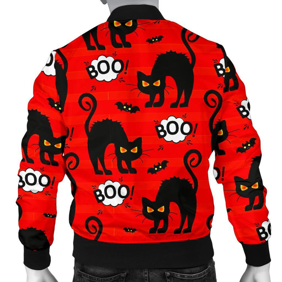 Halloween Black Cat Pattern Print Men Casual Bomber Jacket