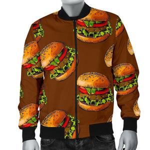 Hamburger Brown Pattern Print Men Casual Bomber Jacket