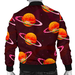 Hamburger Planet Pattern Print Men Casual Bomber Jacket