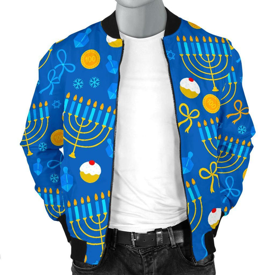 Hanukkah Pattern Print Men Casual Bomber Jacket