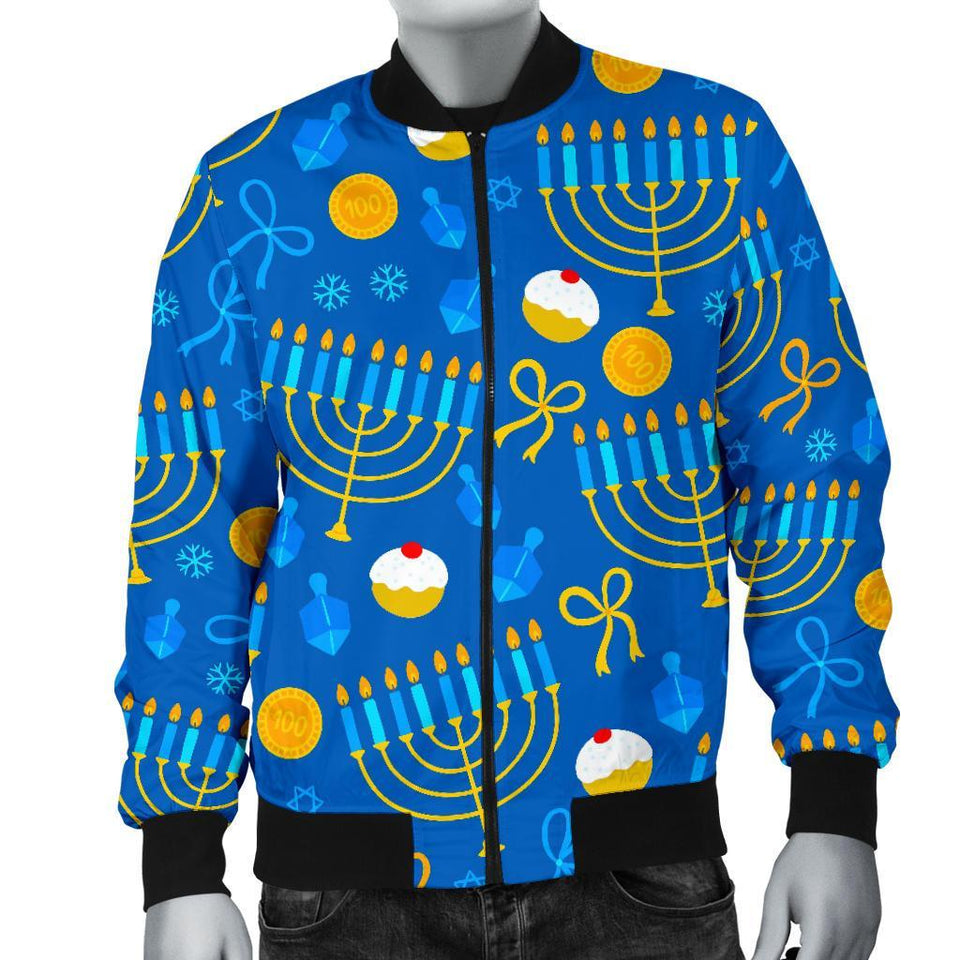 Hanukkah Pattern Print Men Casual Bomber Jacket